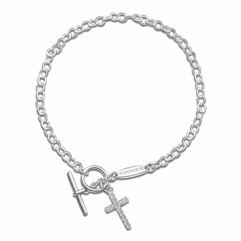 CZ Cross Bracelet in T-Bar Sterling Silver Bracelet Bracelet