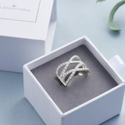 Double Cubic Zirconia Criss Cross Rings Silver Ring