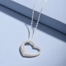 Sparkling CZ Open Heart Necklace Sterling Silver Pendant Necklace