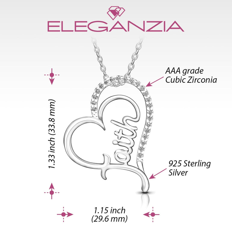 CZ Open Heart Necklace Faith Necklace Silver Pendant Necklace