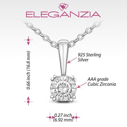 Round Cubic Zirconia Solitaire Necklace Silver Pendant Necklace