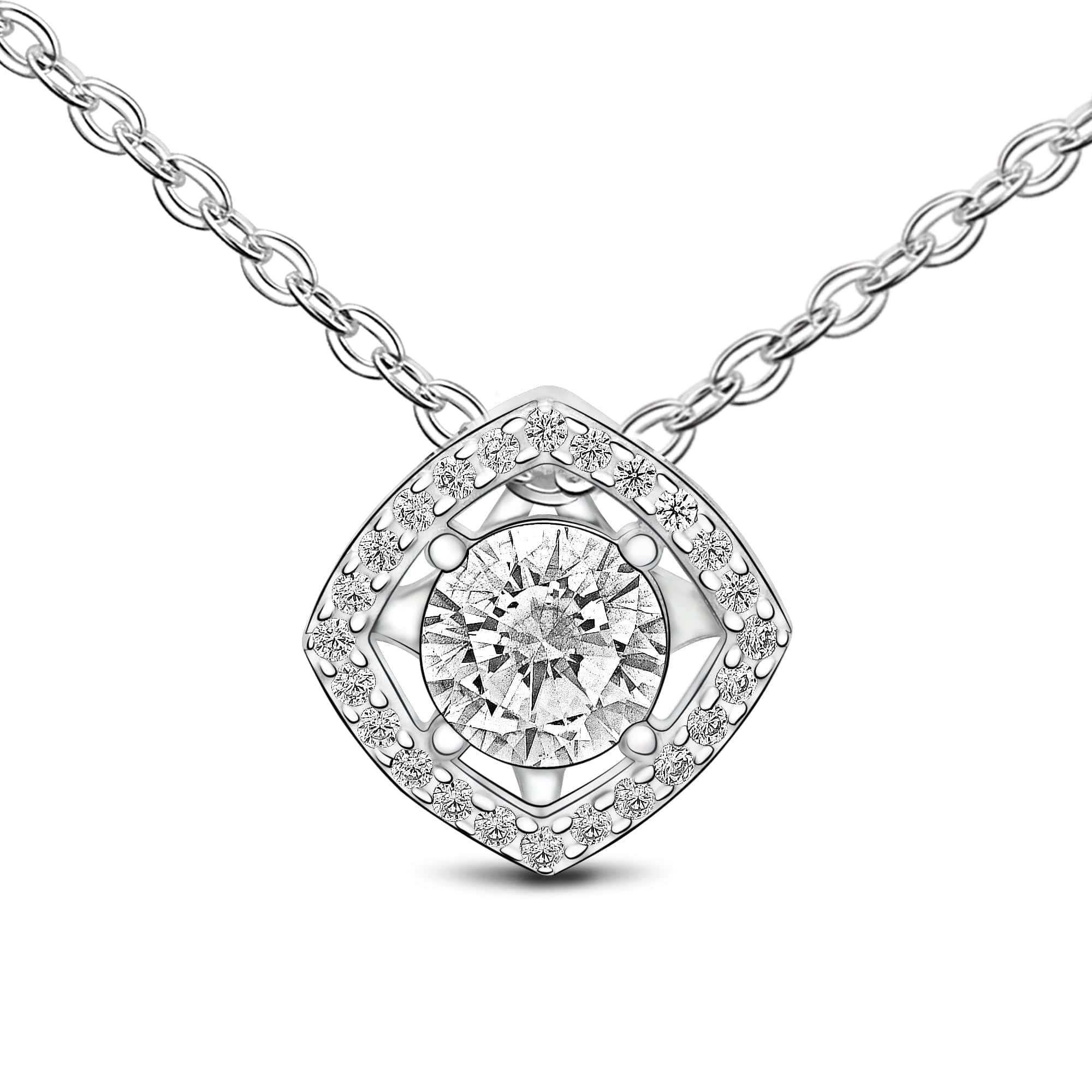 CZ Silver Necklace with Square Pendant Pendant Necklace