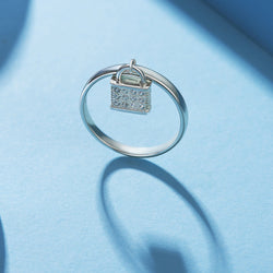 Lock Sterling Silver Ring, CZ Stackable Ring