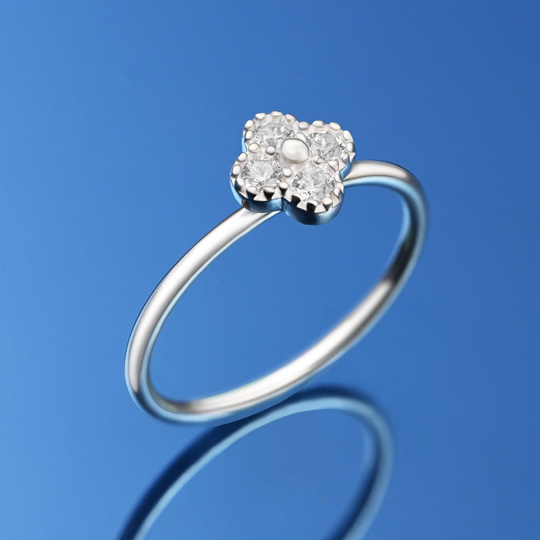 CZ Lucky Clover Silver Stackable Ring Stacking Ring
