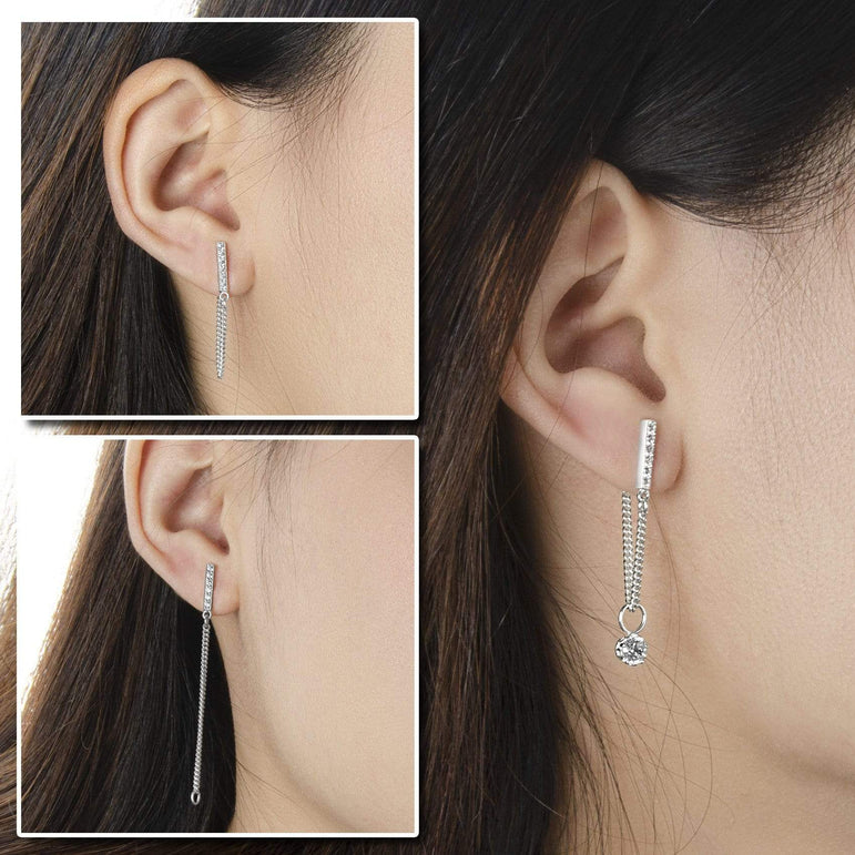 CZ Bar Dangling Earrings | Silver Stud Earrings Stud Earrings