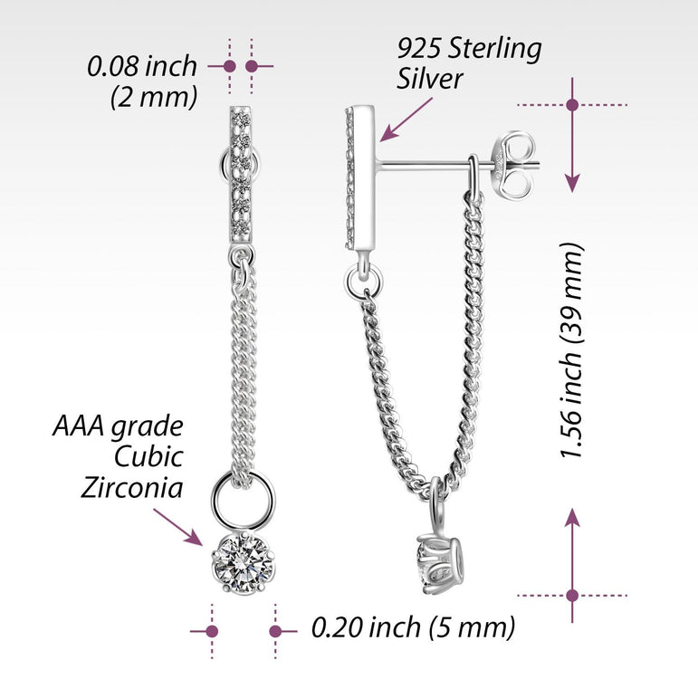 CZ Bar Dangling Earrings | Silver Stud Earrings Stud Earrings