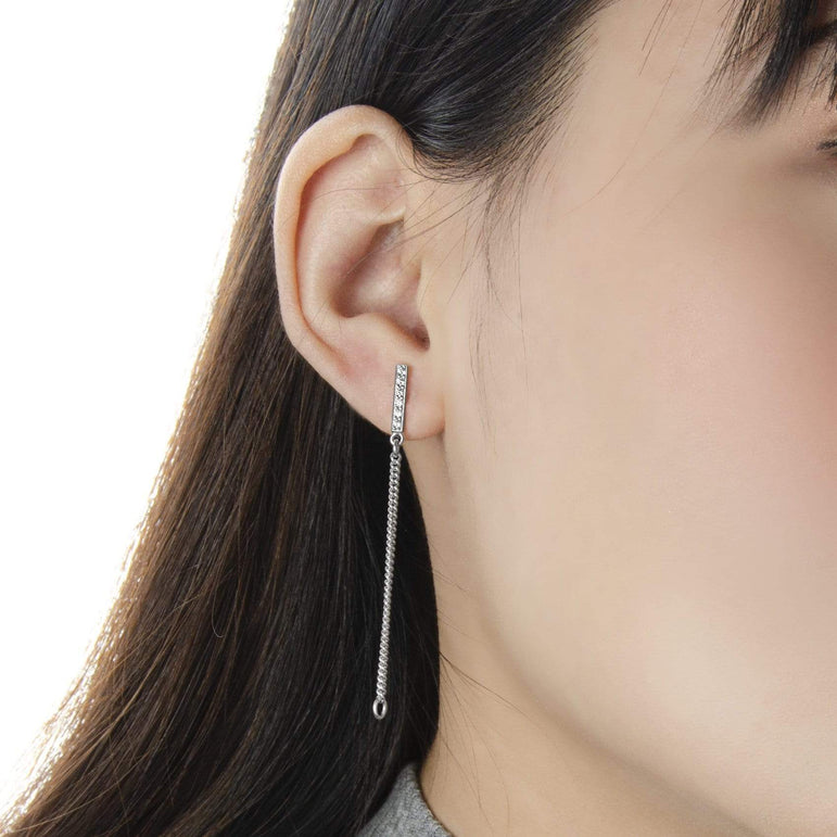 CZ Bar Dangling Stud Earrings Sterling Silver - Eleganzia Jewelry Stud Earrings
