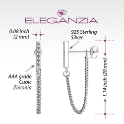CZ Bar Dangling Stud Earrings Sterling Silver - Eleganzia Jewelry Stud Earrings