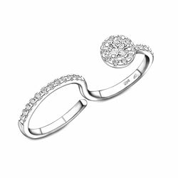 CZ Two Finger Ring Bezel Solitaire Ring Silver Adjustable Adjustable Ring High Polished