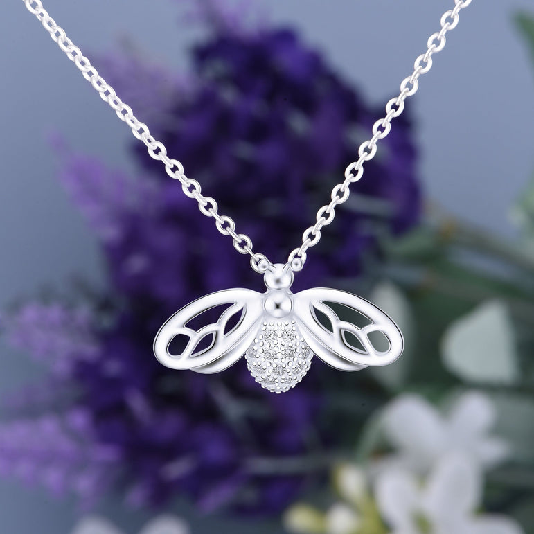 CZ Queen Bumble Bee Necklace Sterling Silver Pendant Necklace