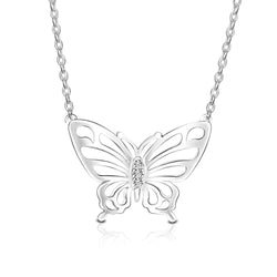Simple CZ Butterfly Silver Necklace Pendant Necklace