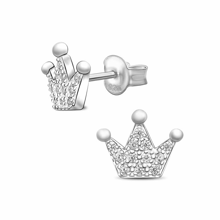 Rose Gold Crown Jewel Multi-Gem Ear Stud Earrings-Clear Gem/White - BM25.com