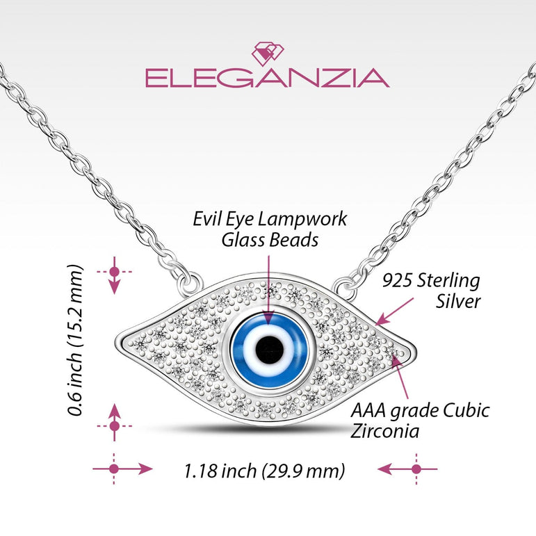 CZ Evil Eye Necklace Sterling Silver with Blue Evil Eye Bead Pendant Necklace