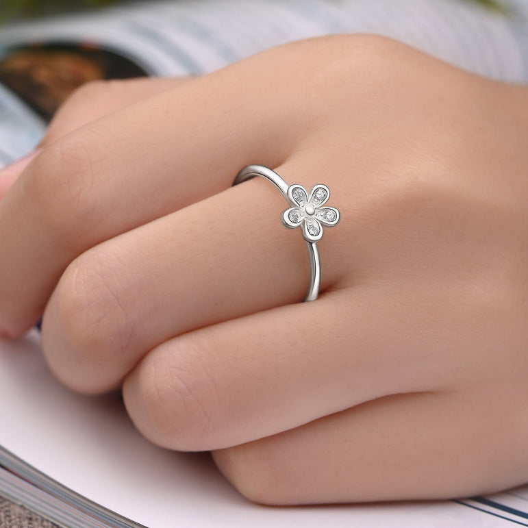 CZ Flower Sterling Silver Stackable Ring Stacking Ring
