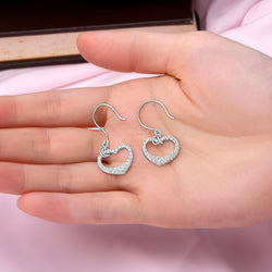 CZ Open Heart Earrings Dangle Sterling Silver Drop Earrings