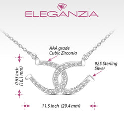 CZ Lucky Double Horseshoe Necklace Sterling Silver Pendant Necklace