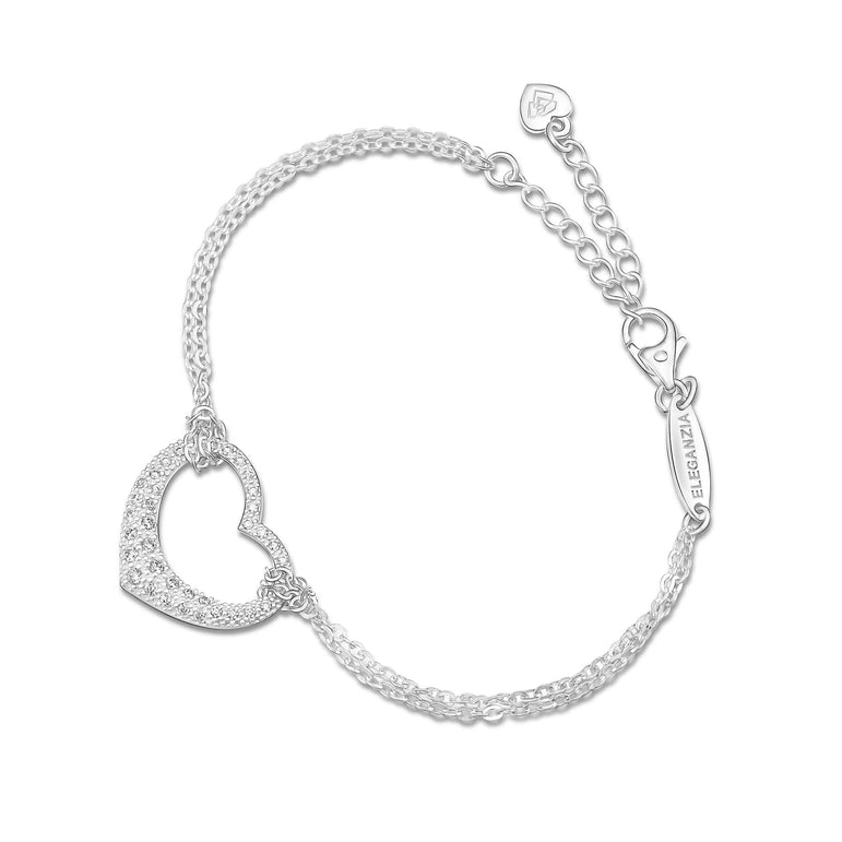 Sparkling CZ Open Heart Bracelet Silver Adjustable Bracelet Bracelet