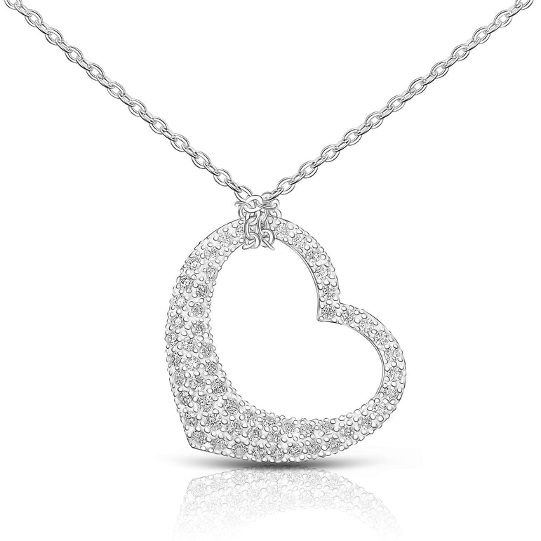 CZ Open Heart Necklace Sterling Silver Pendant Necklace