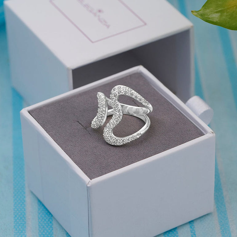 Open Heart Ring Silver CZ Adjustable Wrap Ring Adjustable Ring