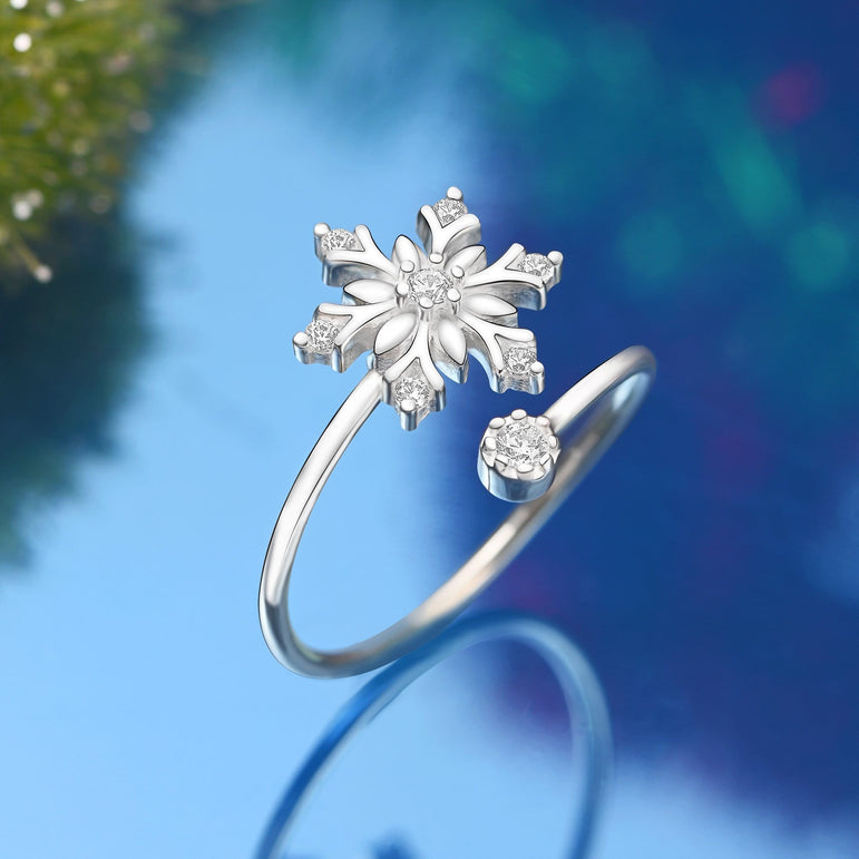 Sterling Silver Snowflake Ring Adjustable Ring