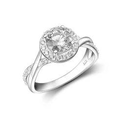 Infinity Twist CZ Halo Engagement Ring Silver Promise Ring