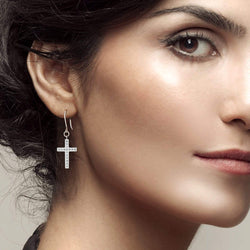 Classic Dangling Cross Earrings Sterling Silver Drop Earrings