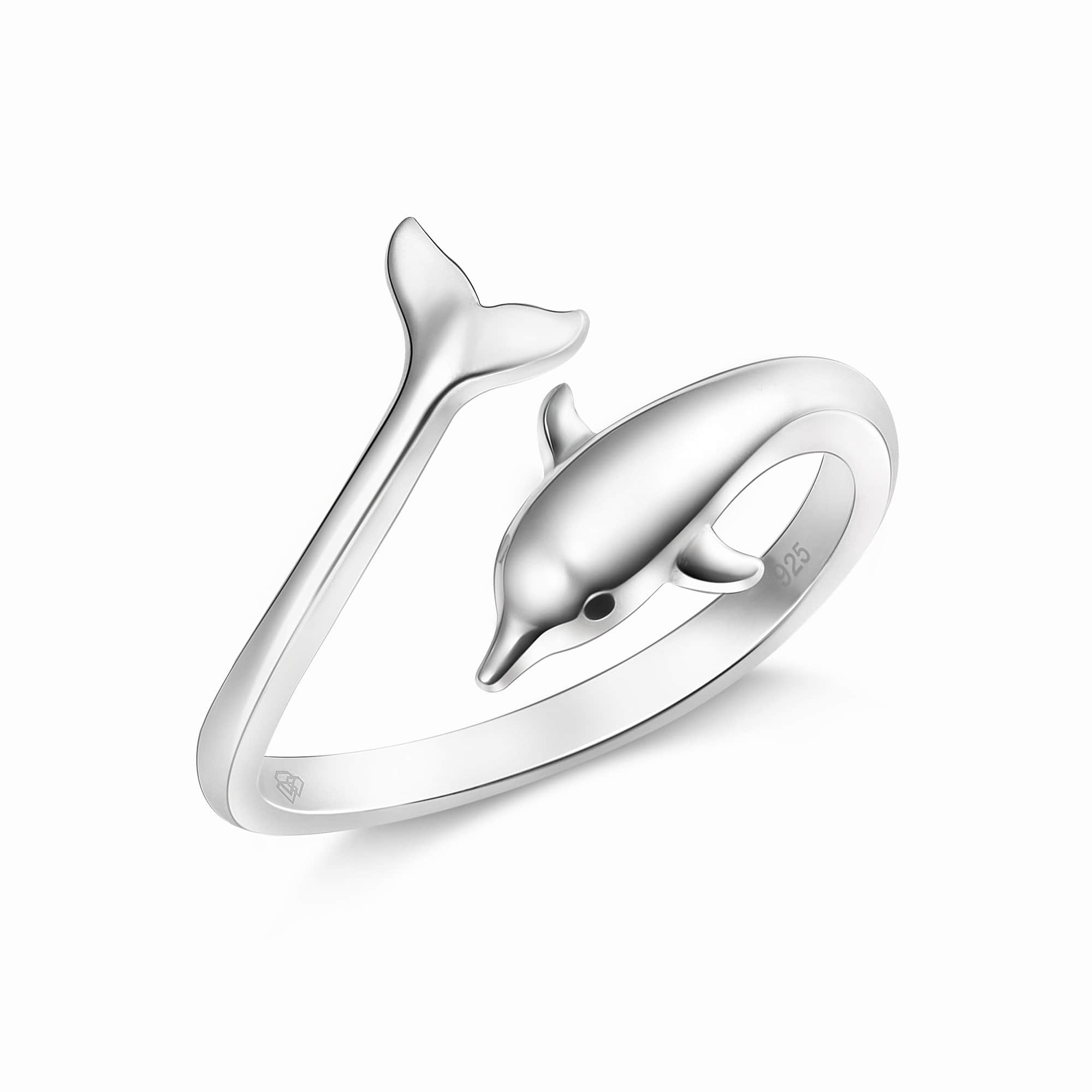 Summer Style Sterling Silver Dolphin Adjustable Rings