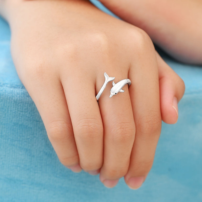 Dolphin Adjustable Sterling Silver Ring Ring