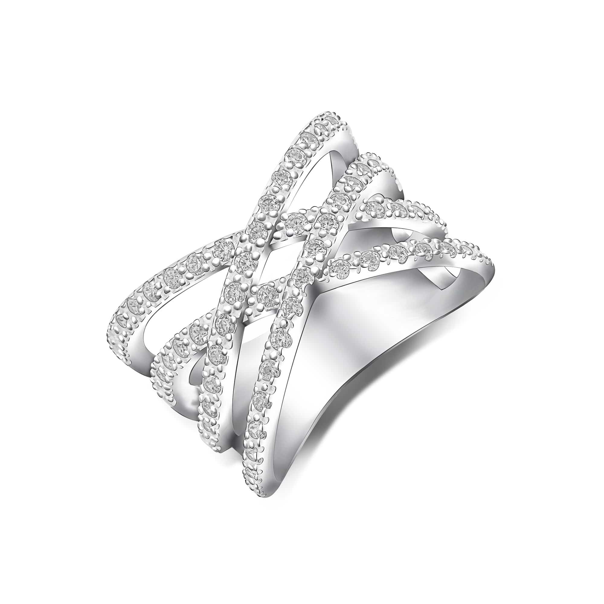 Double Crossover Criss Cross Rings Silver Ring