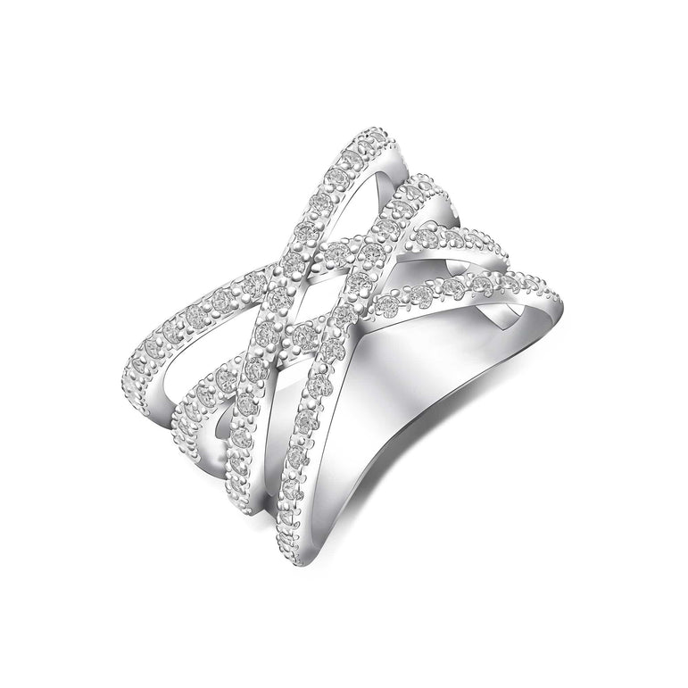 Double Crossover Criss Cross Rings Silver Ring