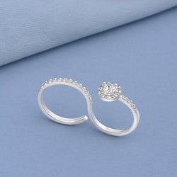 CZ Two Finger Ring Bezel Solitaire Ring Silver Adjustable Adjustable Ring