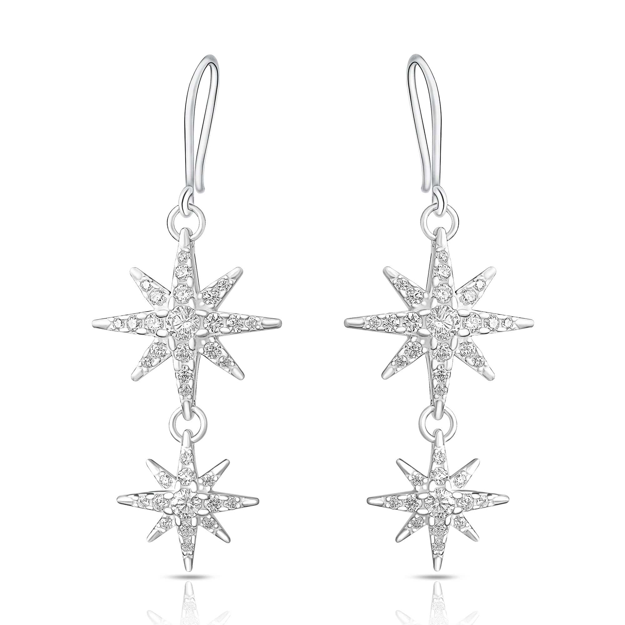 CZ Falling Star Jewelry Silver Dangle Earrings Drop Earrings