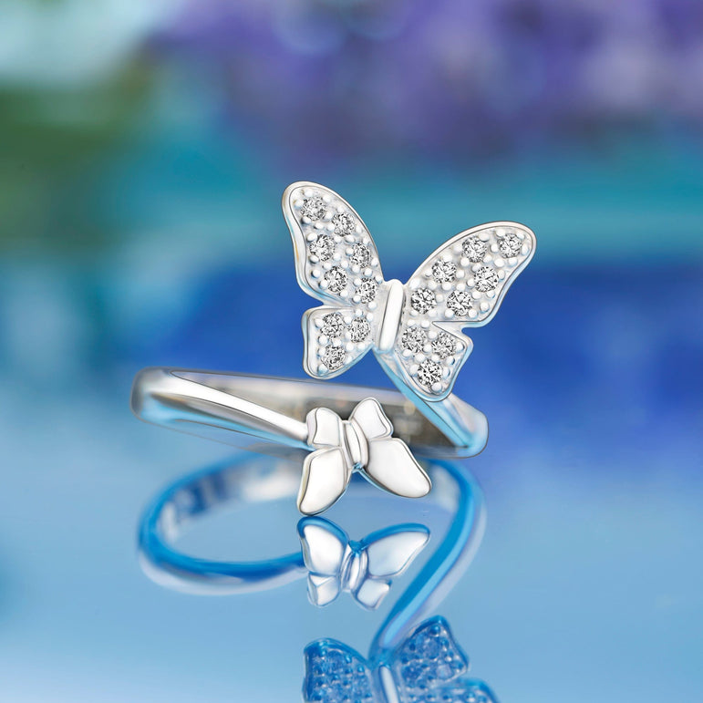 Two Butterfly Ring Sterling Silver Adjustable Adjustable Ring