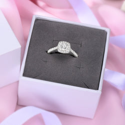 Square Halo Engagement Ring Sterling Silver CZ Channel Band Promise Ring