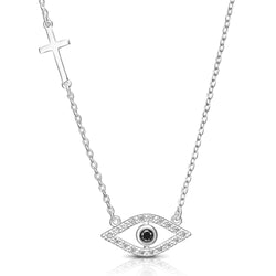 CZ Evil Eye Necklace with Sterling Silver Cross Charm