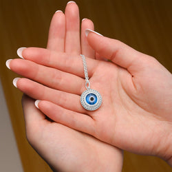 Blue Evil Eye Necklace Sterling Silver Pendant Necklace