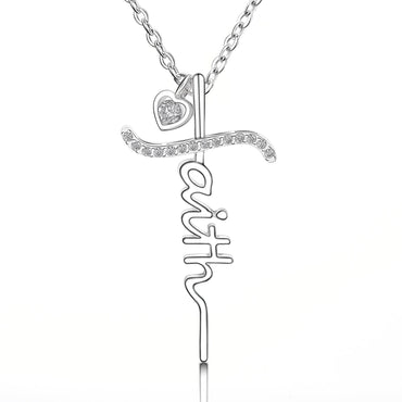 CZ Faith Necklace Sterling Silver In Cross Designs Pendant Necklace