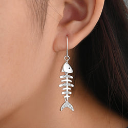 CZ Fishbone Drop Earrings Silver Dangle Earrings Drop Earrings