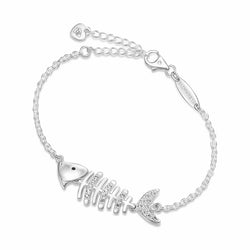 CZ Fishbone Sterling Silver Bracelet Chain Bracelet
