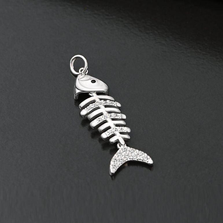 CZ Fishbone Sterling Silver Pendant Jewelry Pendant