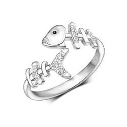 Fishbone Sterling Silver Ring with Stones Ring