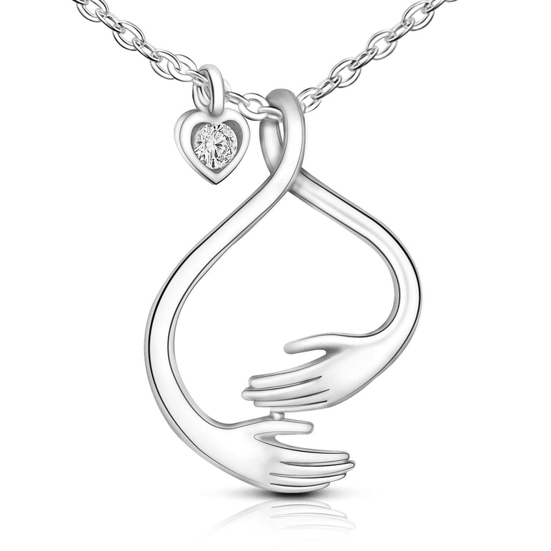 Hug & Support Necklace Sterling Silver with Cubic Zirconia Stone