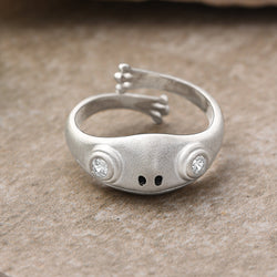 Open White CZ Adjustable Frog Ring Sterling Silver Ring