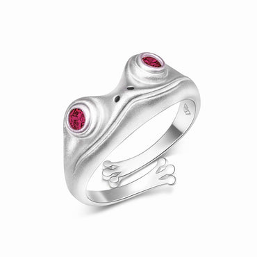 Pink CZ Adjustable Frog Ring Sterling Silver Ring