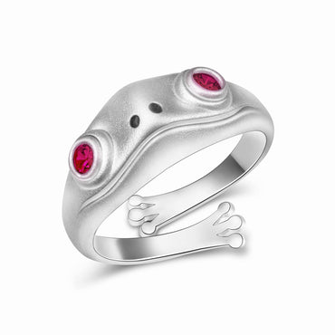 Open Pink CZ Adjustable Frog Ring Sterling Silver Ring