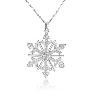 Frozen Ice Winter Snowflake Necklace Silver Pendant Necklace