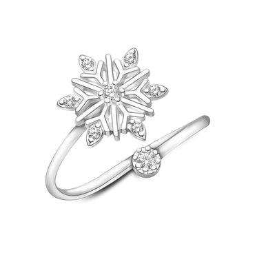 Frozen Winter CZ Snowflake Silver Ring Adjustable Ring