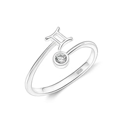Gemini Ring Sterling Silver Adjustable Zodiac Sign Ring Ring