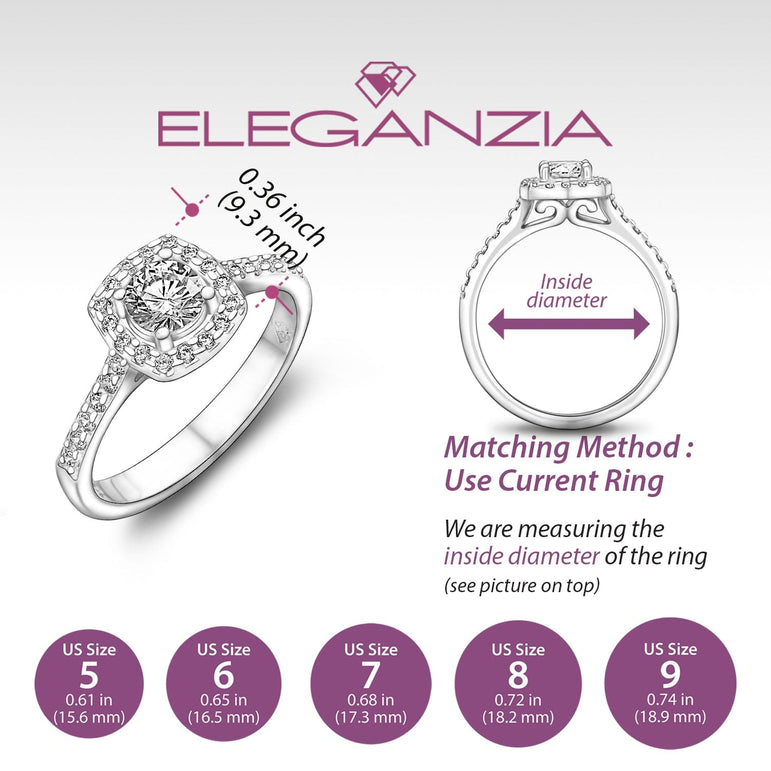Square Halo Engagement Ring Silver Band - Eleganzia Jewelry