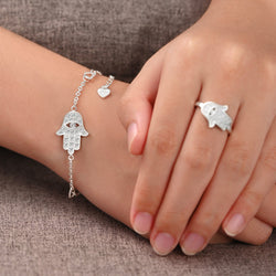 CZ Hamsa Hand Bracelet Sterling Silver Bracelet